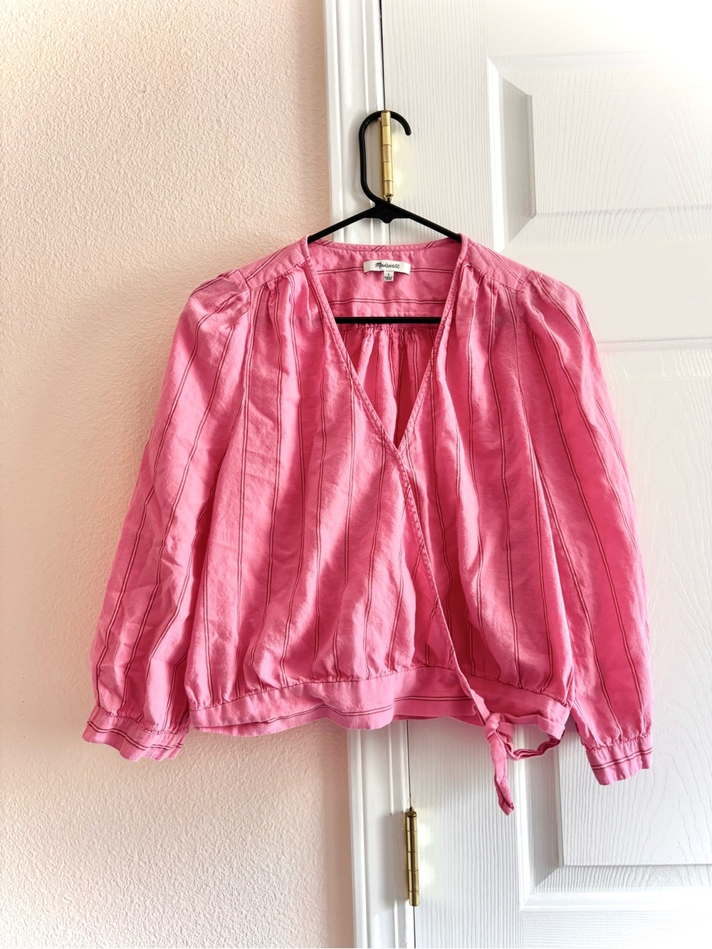 Madewell Pink Wrap Blouse - V-Neck Long Sleeve Small